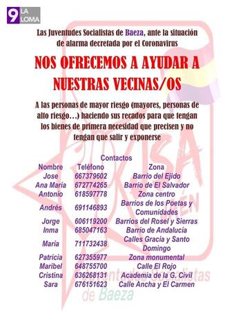 JSA Baeza ofrece ayuda para que personas mayores y de riesgo no tengan que salir a la calle