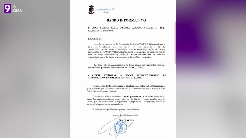 El Ayuntamiento de Ibros refuerza las medidas preventivas cerrando establecimientos en horario de tarde