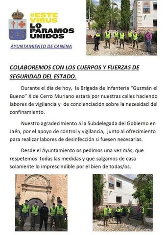 La brigada Guzmán el Bueno X vuelve por Canena para labores de cumplimiento del Estado de Alarma