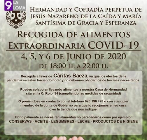 La Caída convoca una recogida de alimentos extraordinaria a causa del Covid-19
