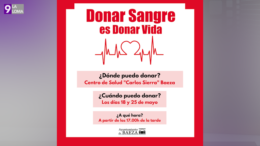 El centro de transfusión sanguínea estará en el centro de salud de Baeza los días 18 y 25 de mayo
