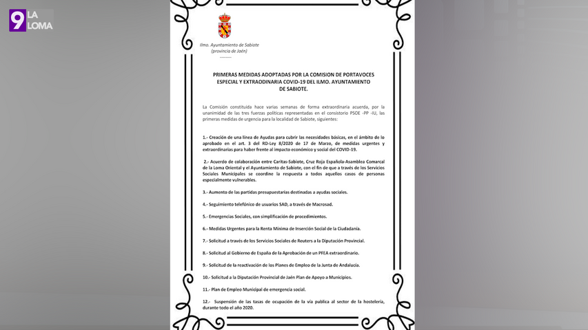 Sabiote creará una línea de ayudas para cubrir las necesidades básicas de la ciudadanía afectada por la crisis del covid19