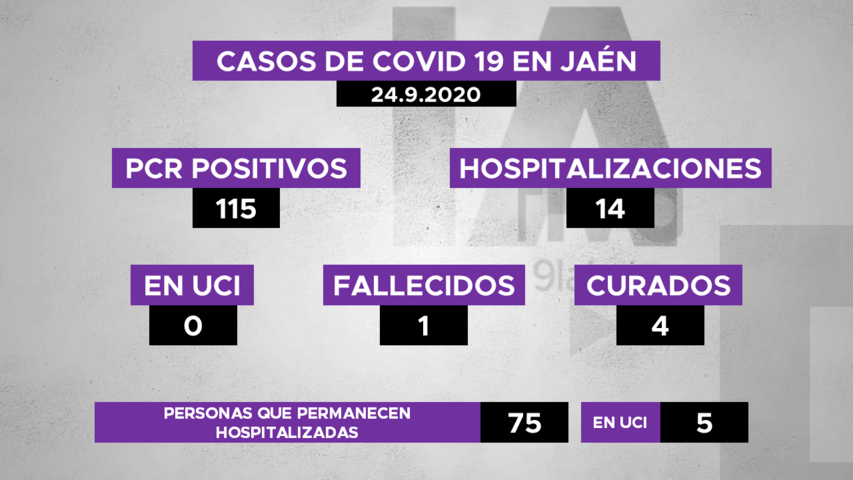 115 nuevos positivos en covid19, 14 hospitalizadas, 1 persona fallecida y 4 curadas hoy jueves en Jaén