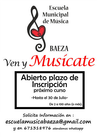 Abierto el plazo de inscripción en la Escuela Municipal de Música de Baeza hasta el 30 de julio