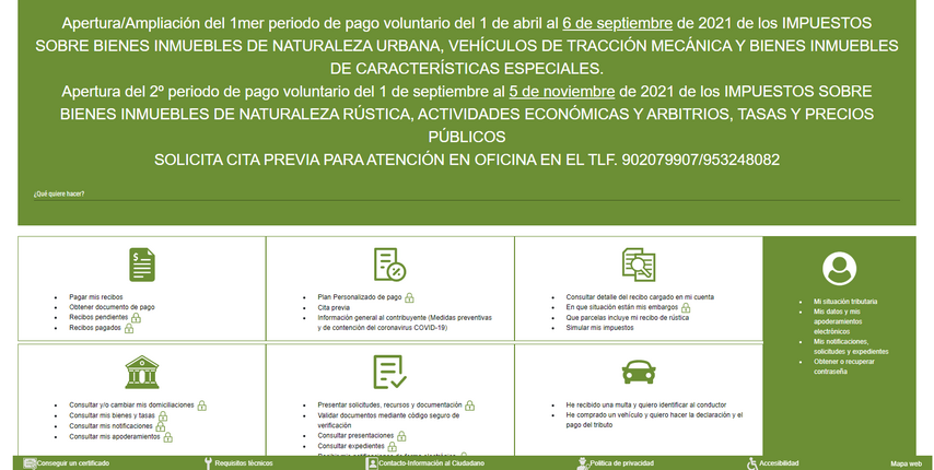 La campaña de recaudación de arbitrios, bienes inmuebles rústicos e IAE estará abierta hasta el 5 de noviembre