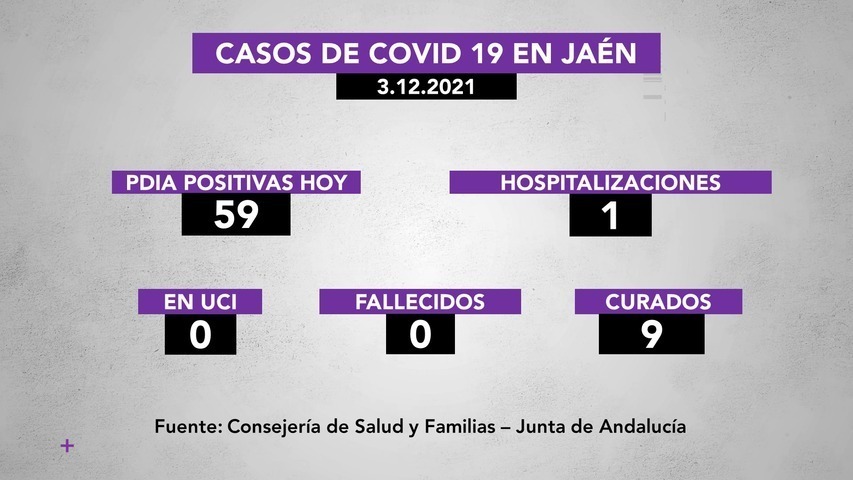 Covid19 en la provincia de Jaén a 3 de diciembre: 59 nuevos positivos, 1 hospitalización y 9 personas curadas