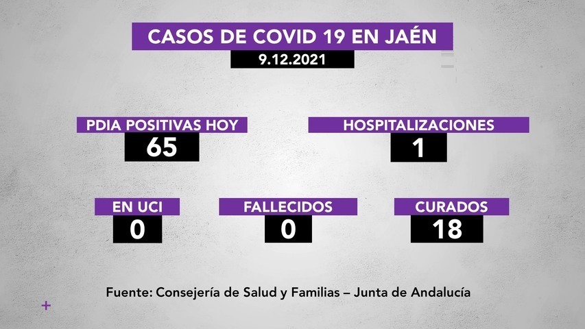 Covid19 en la provincia de Jaén a 9 de diciembre: 65 nuevos positivos, 1 hospitalización y 18 personas curadas
