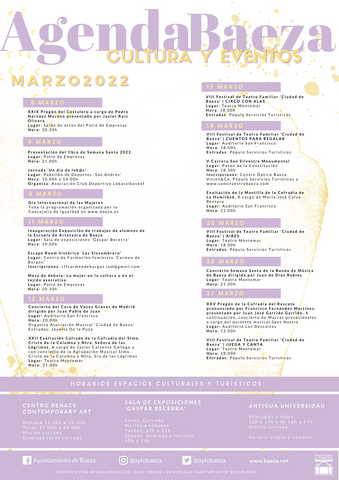 agenda cultural y eventos mes de marzo baeza