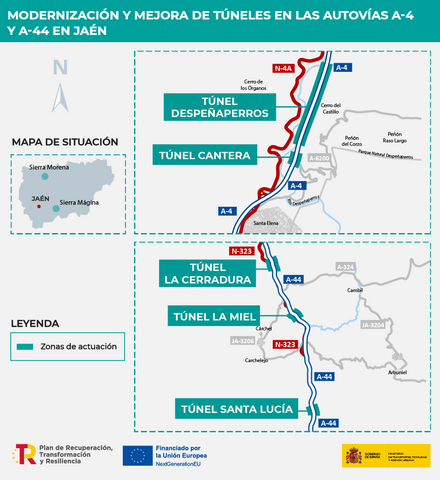 Mitma formaliza por 37 millones de euros las obras de mejora de varios tuneles de las autovias A 4 y A 44 en la provincia de Jaen