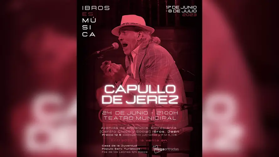 Capullo de Jerez ofrecerá un concierto en Ibros el próximo 24 de junio dentro de la programación «Ibros es Música»
