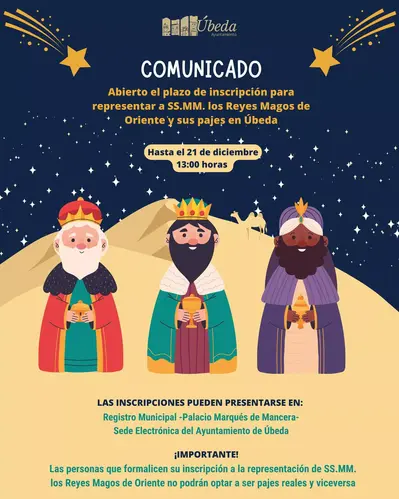 Abierto el plazo de inscripción para ostentar a la representación de los Reyes Magos y sus pajes reales