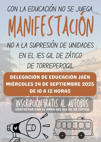 La AMPA del IES Gil de Zático de Torreperogil convoca una protesta en Jaén contra la supresión de unidades en el centro