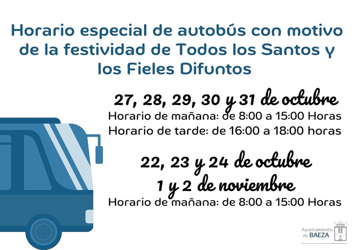 Horario del autobús urbano por la Fiesta de los Santos en Baeza