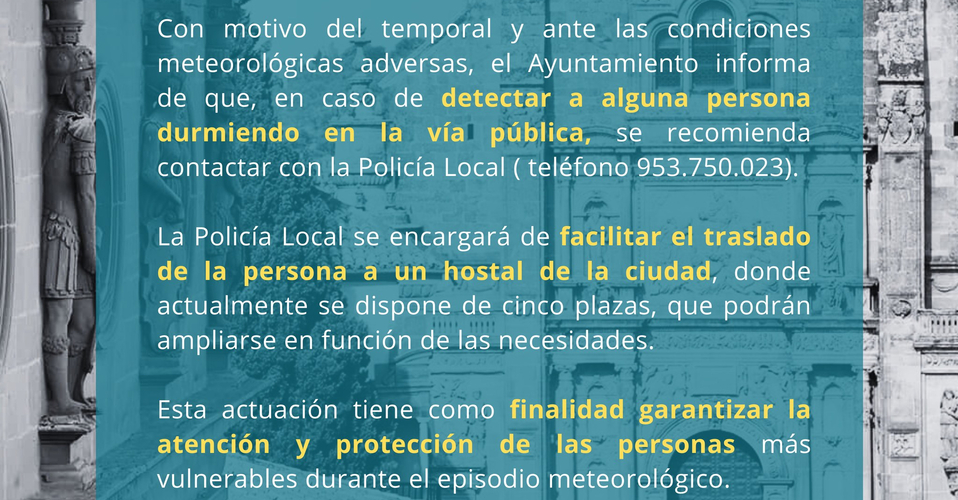 El Ayuntamiento de Úbeda garantiza estos días la atención a las personas más vulnerables